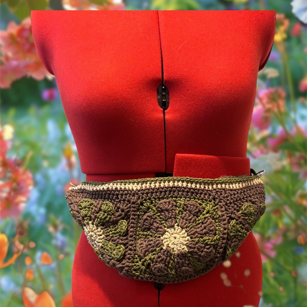 Hand Crafted Purple and Green Crossbody Bag